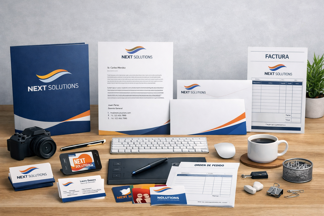 Muestras de identidad visual básica para una marca