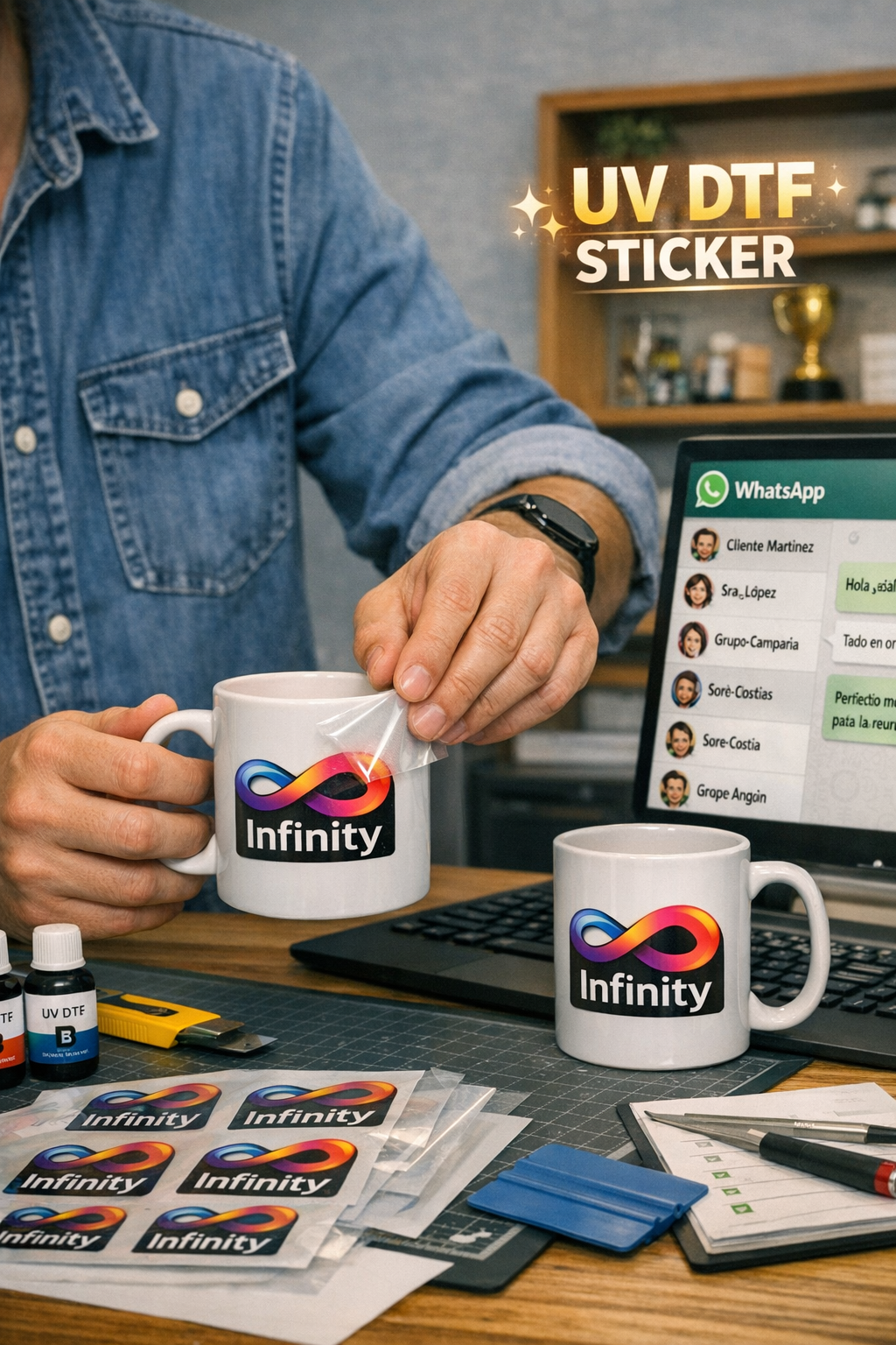 Escritorio con herramientas de diseño gráfico y colores vibrantes