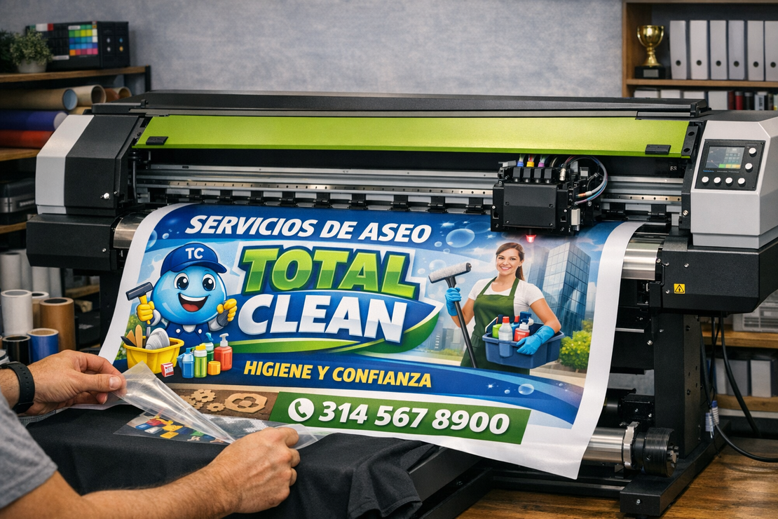 Pendón publicitario de gran formato instalado en un evento