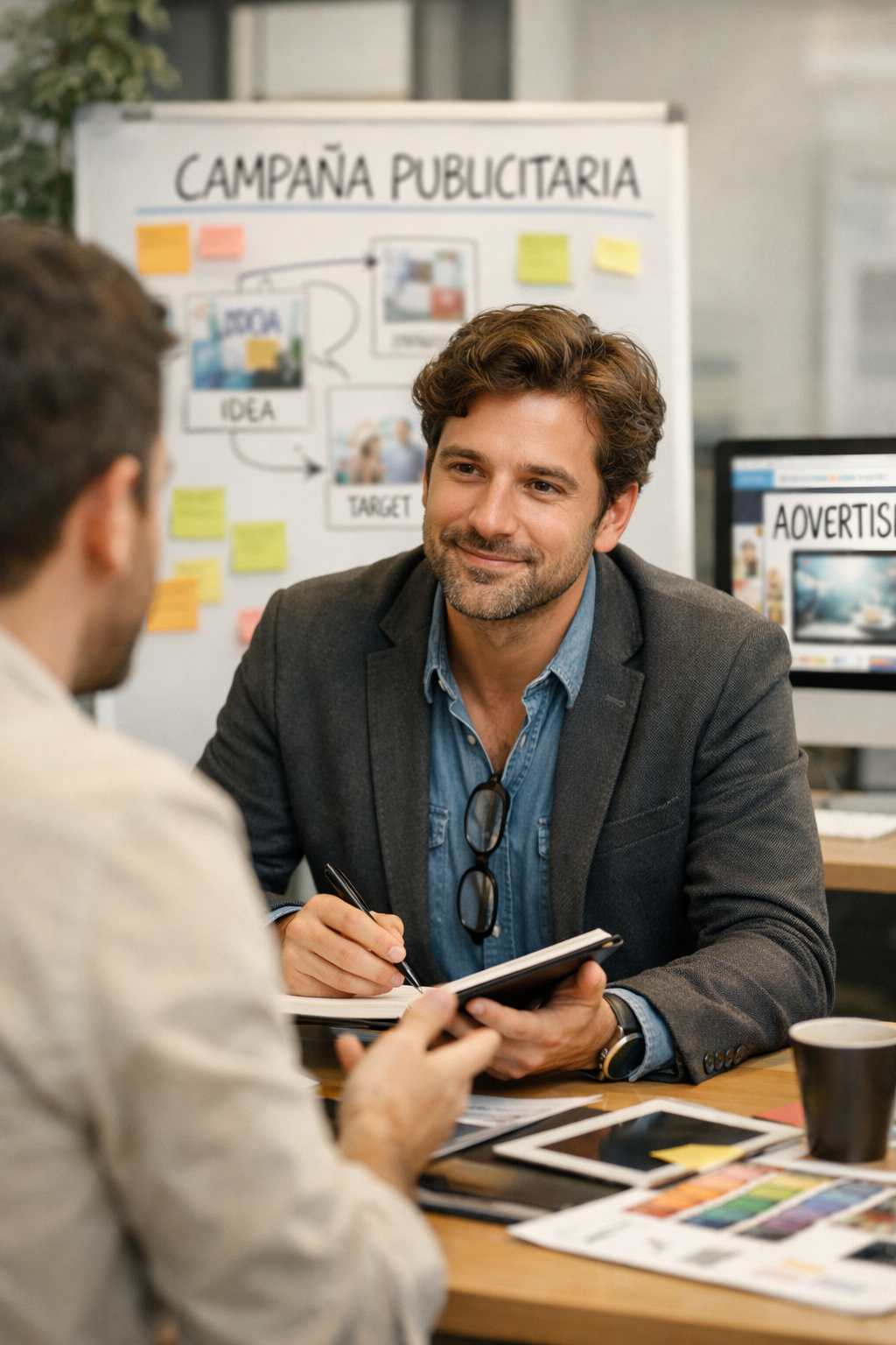 Escritorio con herramientas de diseño gráfico y colores vibrantes